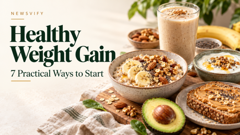 Oatmeal, nuts, avocado, yogurt, a smoothie, and peanut butter toast beside the headline